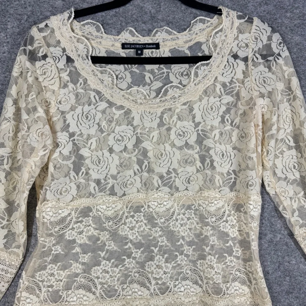 Ilse Jacobsen Y2K Cream Lace Top Size M Romantic Floral Sheer Ethereal Indie - Picture 6 of 12